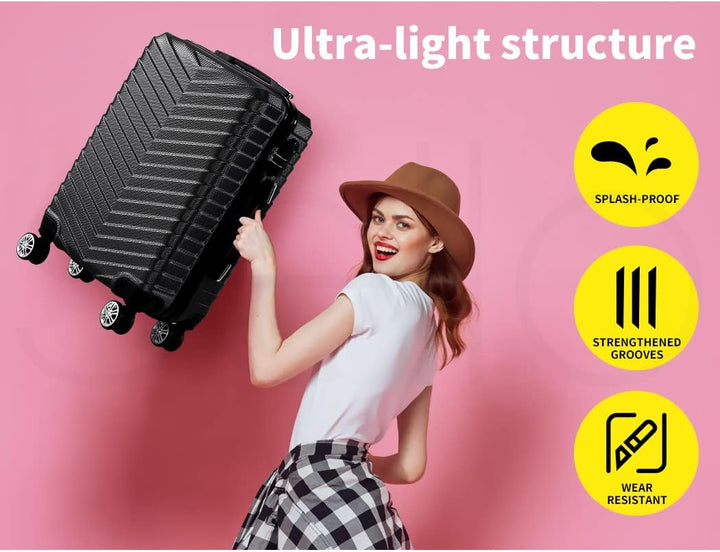 Kompakt és kemény héjú kézipoggyász bőrönd 360°-os forgó kerekekkel – Fekete