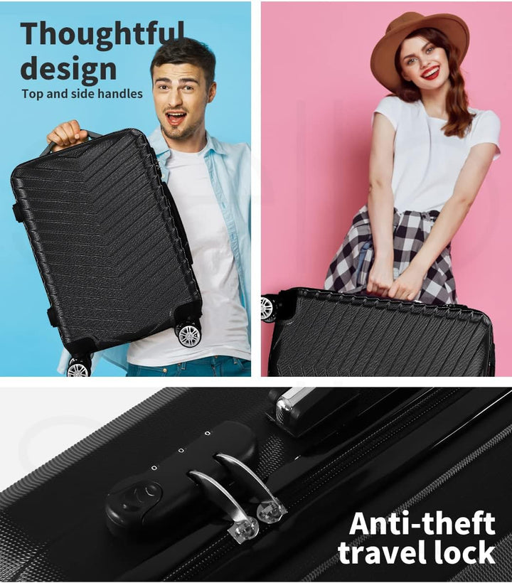 Kompakt és kemény héjú kézipoggyász bőrönd 360°-os forgó kerekekkel – Fekete