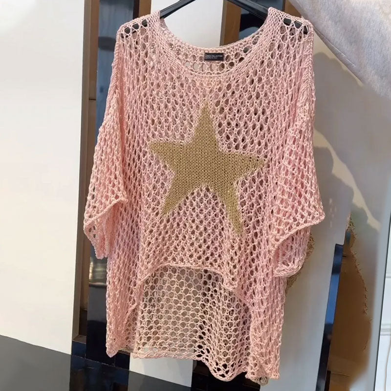 Horgolt mintás, kerek nyakú kötött hálóruha – Noelle