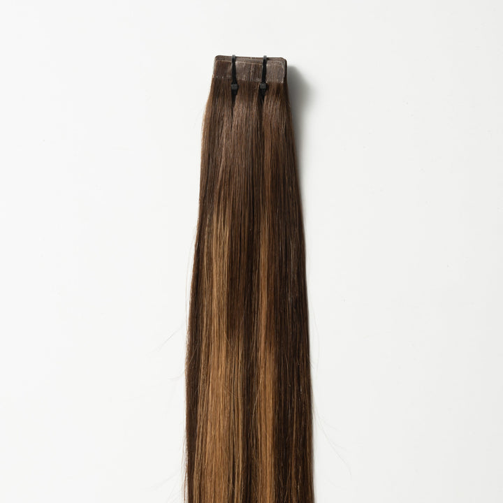 Tape-in Hairextensions – Veloura Tape (Meleg barna balayage 2+7)