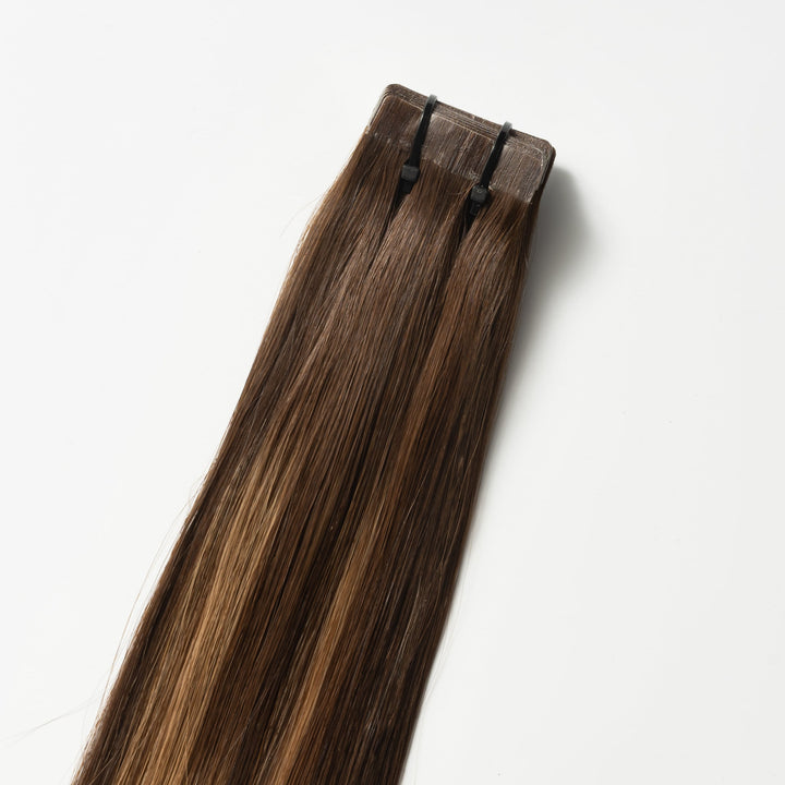 Tape-in Hairextensions – Veloura Tape (Meleg barna balayage 2+7)