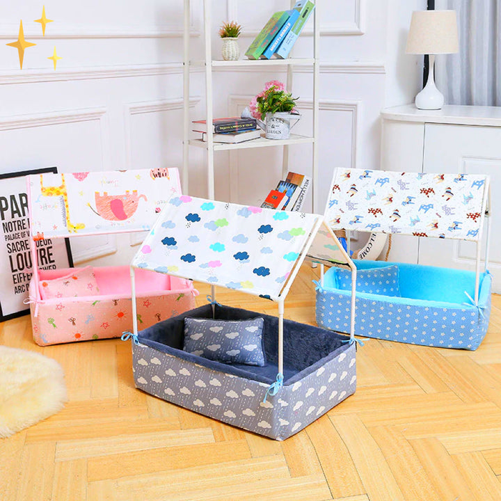 Fedett fleece alvóhely tetővel és párnával