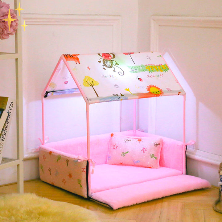 Fedett fleece alvóhely tetővel és párnával