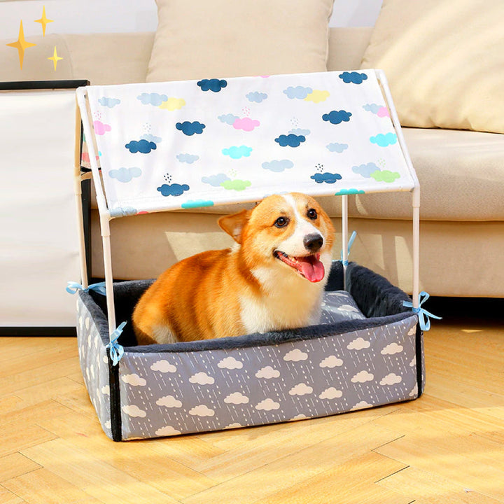 Fedett fleece alvóhely tetővel és párnával