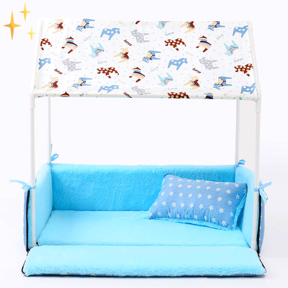 Fedett fleece alvóhely tetővel és párnával