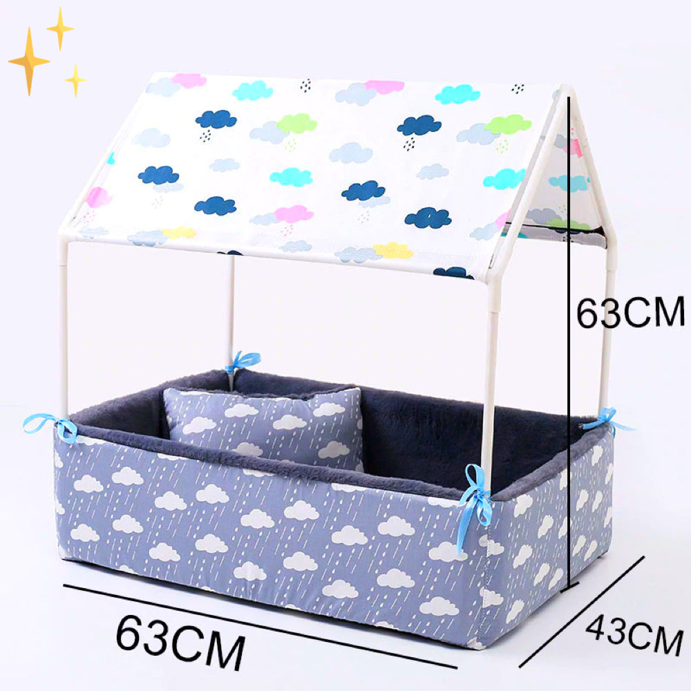 Fedett fleece alvóhely tetővel és párnával