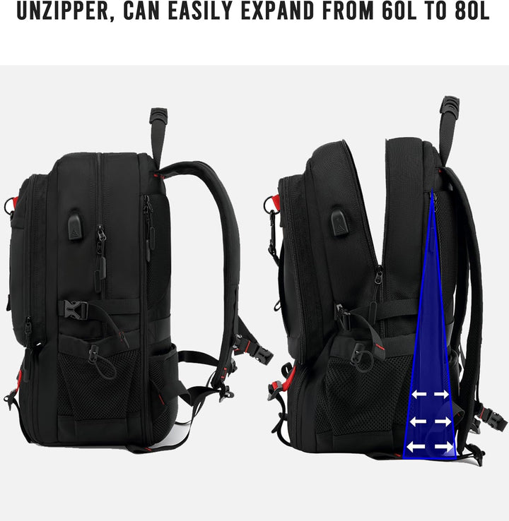 60L Vízálló Utazó Laptop Hátizsák USB-vel és Cipőtartóval