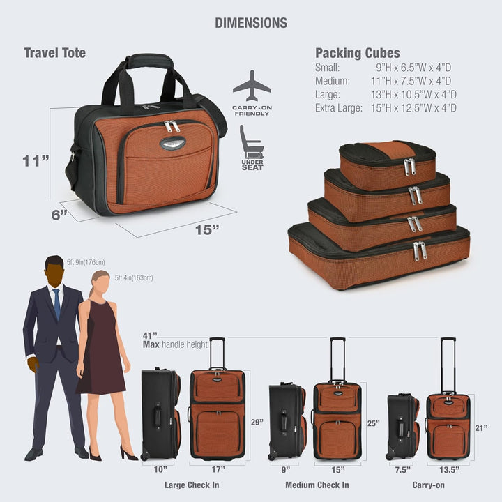 8 Darabból Álló Puha Héjú Bőrönd Készlet Csomagoló Kockákkal És TSA Zárral – TravelMax