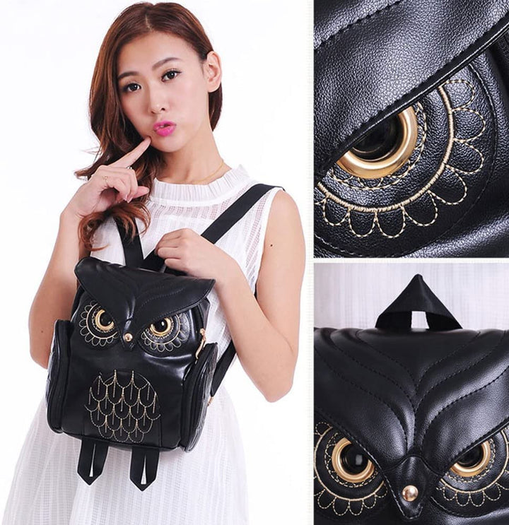 PU bőr baglyos hátizsák nőknek – Több zsebes kialakítás