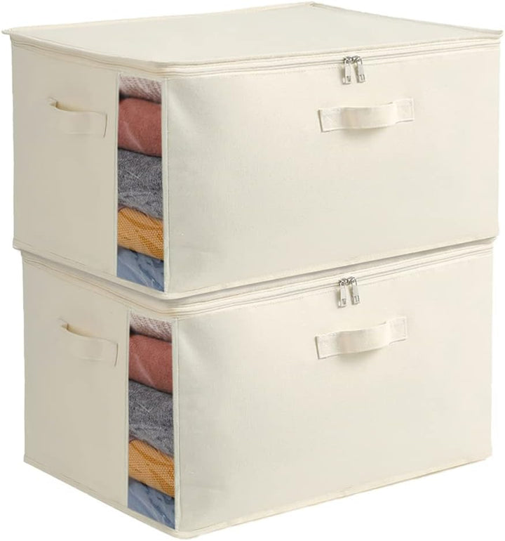 Vászon Ruhatároló Szervező Készlet – Kétirányú Cipzáras Táska Fogantyúkkal és Ablakkal