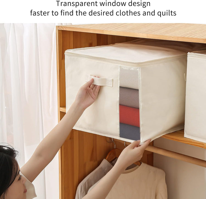 Vászon Ruhatároló Szervező Készlet – Kétirányú Cipzáras Táska Fogantyúkkal és Ablakkal