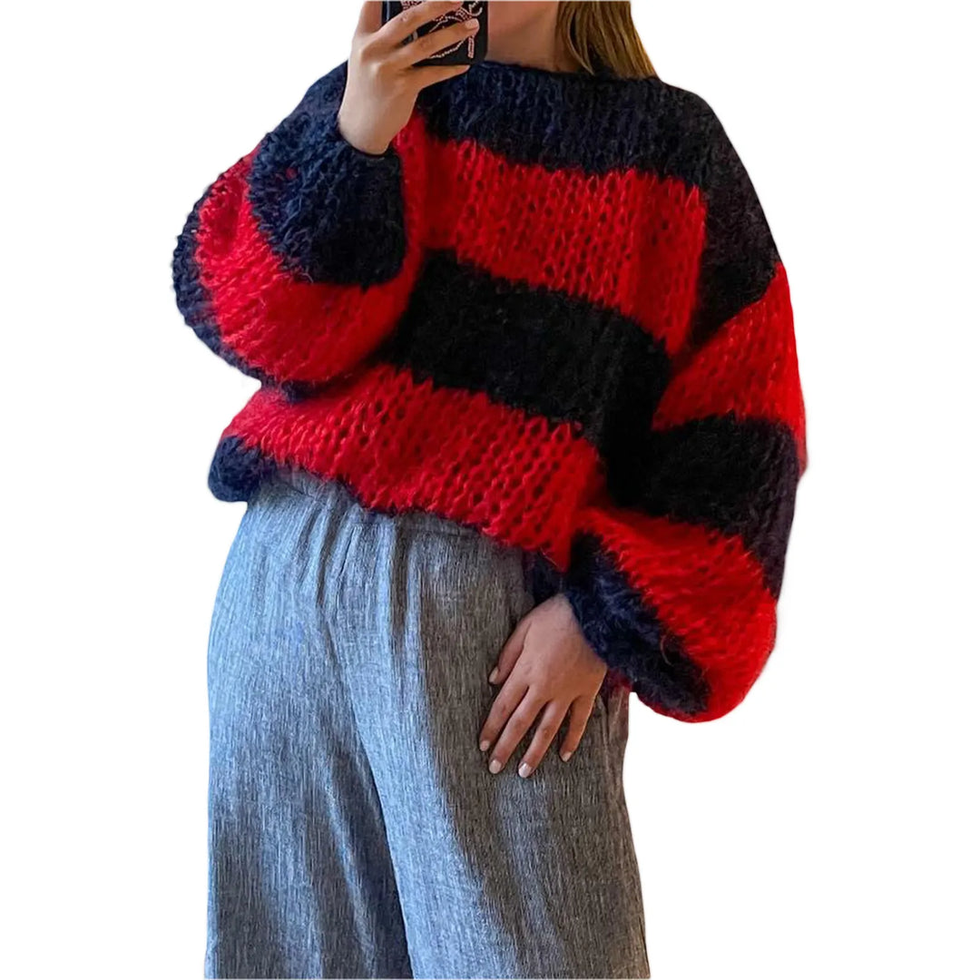 Hölgyek Oversize kötött pulóver csíkos mintával – Yvonne