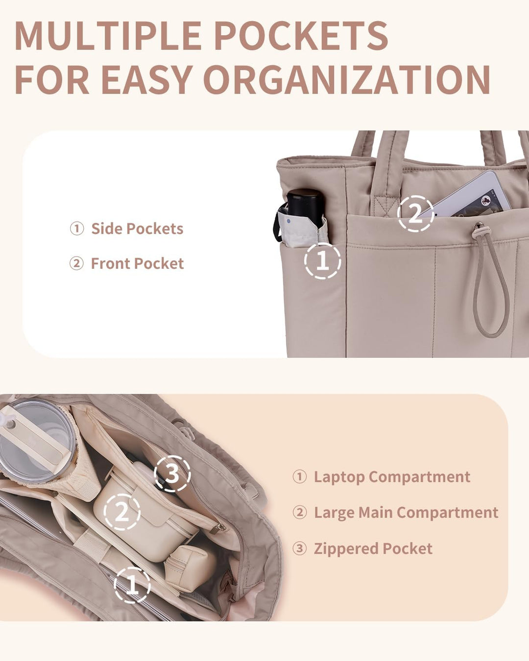 Varrt pufi táska pohártartóval és laptop rekesszel utazáshoz és munkához