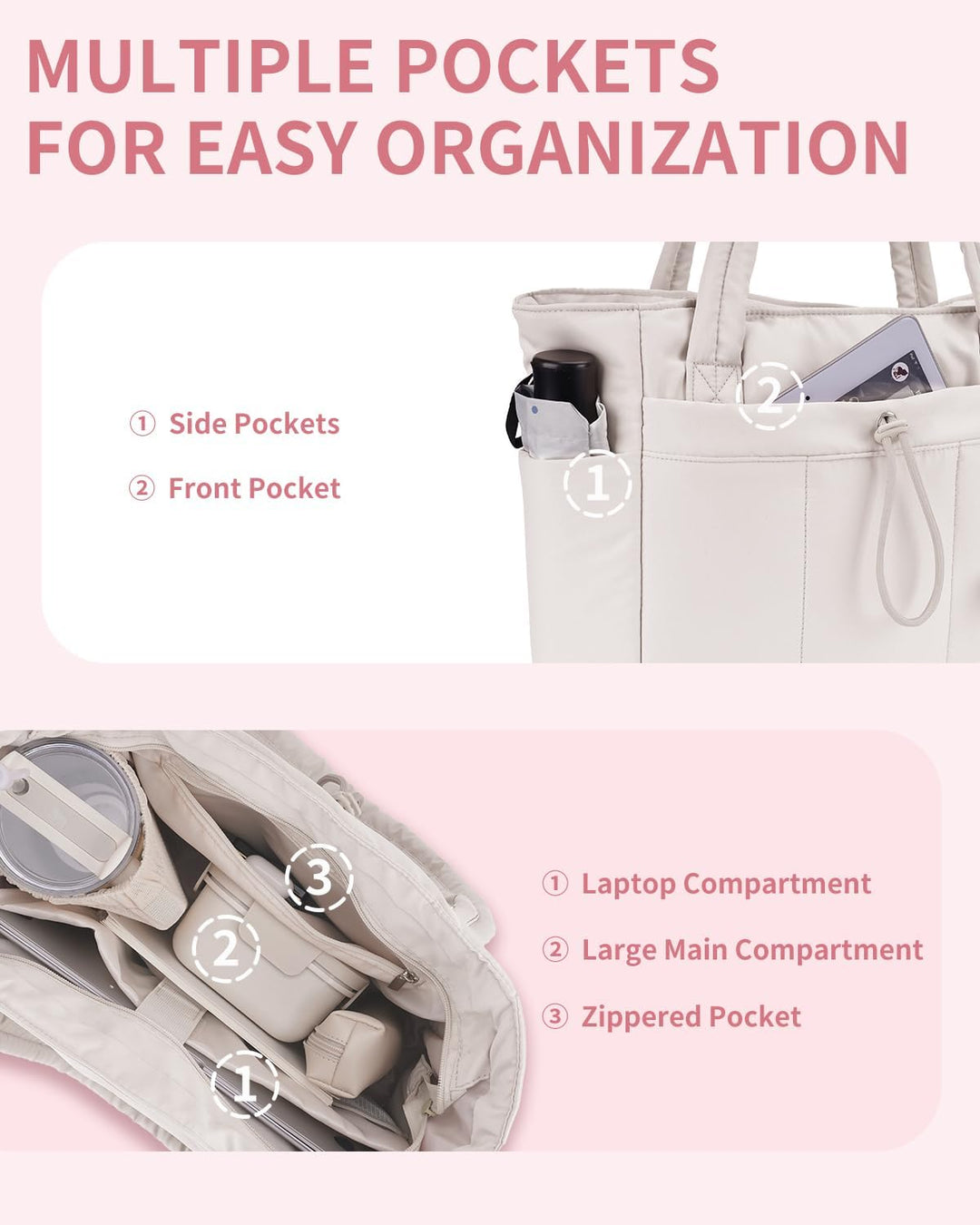 Varrt pufi táska pohártartóval és laptop rekesszel utazáshoz és munkához