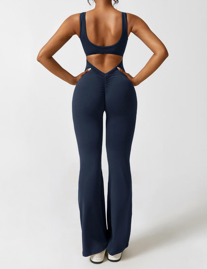 Vissza nélküli jumpsuit, széles szárú nadrággal – Liv